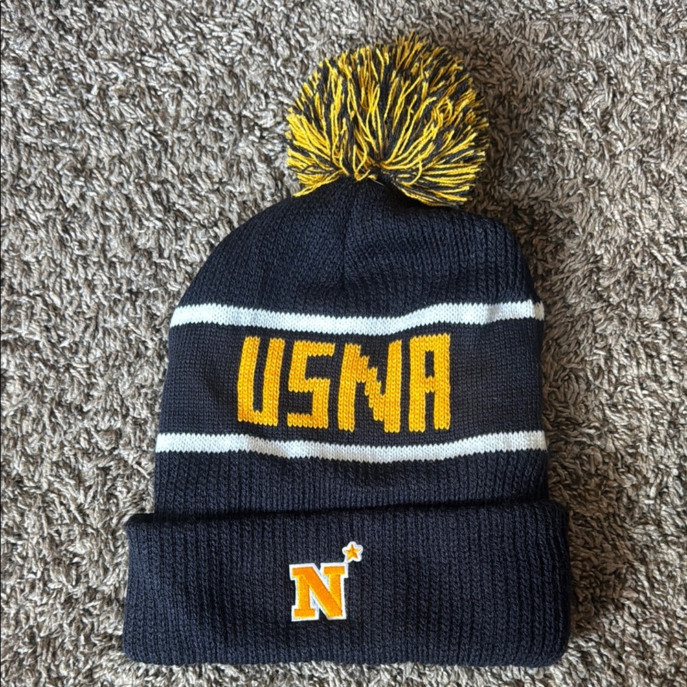 USNA Kids Pom-Pom Beanie - Navy and Yellow